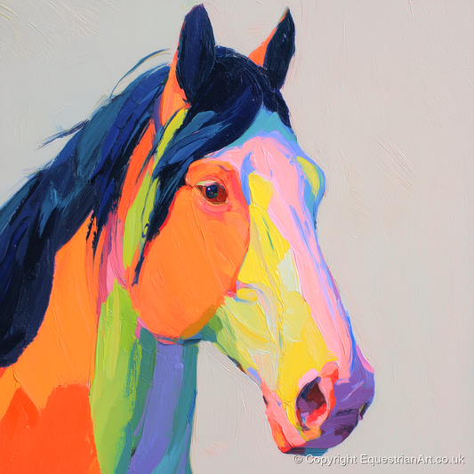 Technicolour Equine Profile - horse portrait art print and canvas by Desmond Locke A.I