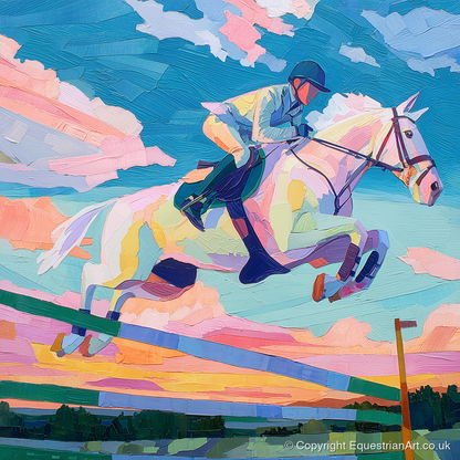 Technicolour Flight - show jumping horse art print and canvas by Sylvia Carmichael A.I