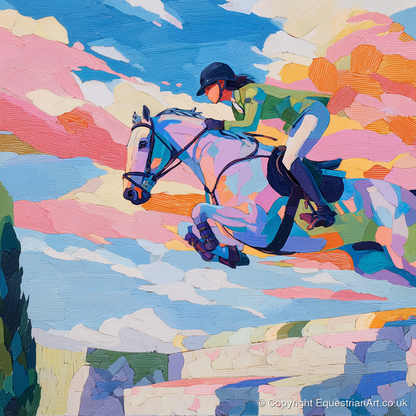 Technicolour Flight - show jumping horse art print and canvas by Sylvia Carmichael A.I