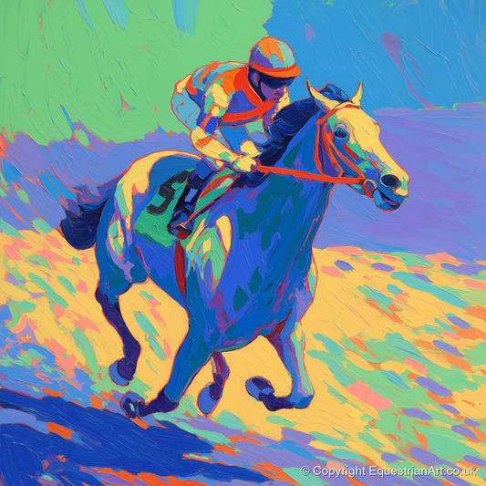 Technicolour Gallop - racing horse art print and canvas by Jonathan Crawford A.I