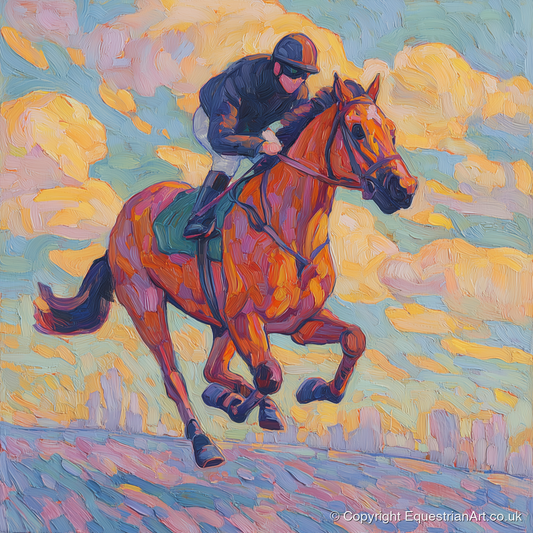 Technicolour Gallop - racing horse art print and canvas by Celia Harding A.I