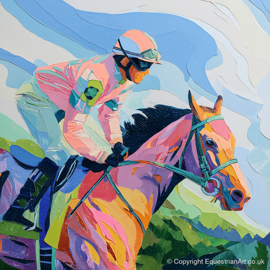 Technicolour Gallop - racing horse art print and canvas by Sylvia Carmichael A.I