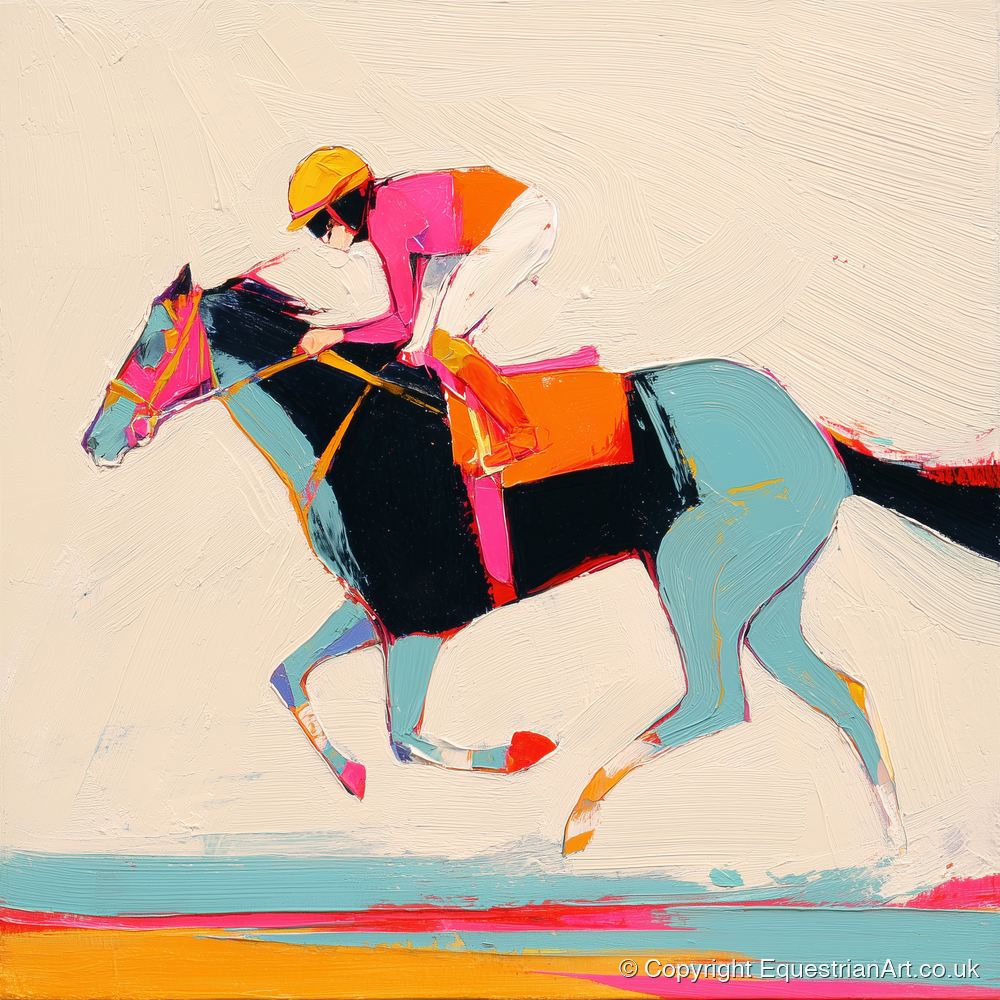 Technicolour Gallop - racing horse art print and canvas by Genevieve Moore A.I