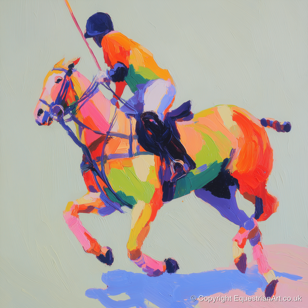 Technicolour Polo Stride - polo horse art print and canvas by Desmond Locke A.I