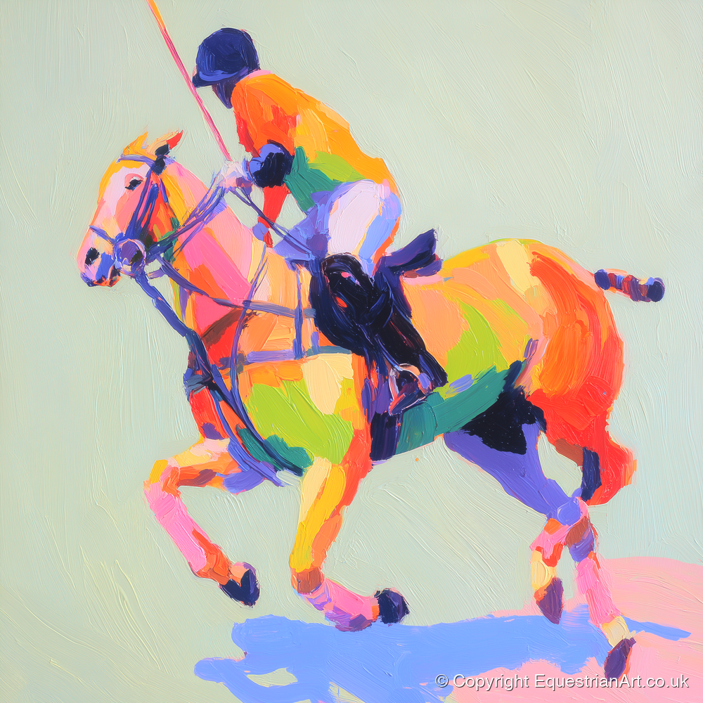 Technicolour Polo Stride - polo horse art print and canvas by Desmond Locke A.I