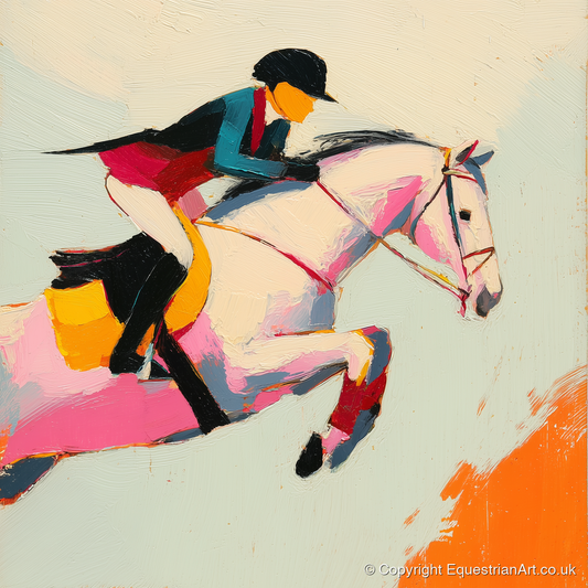 Technicolour Showjumper - show jumping horse art print and canvas by Genevieve Moore A.I