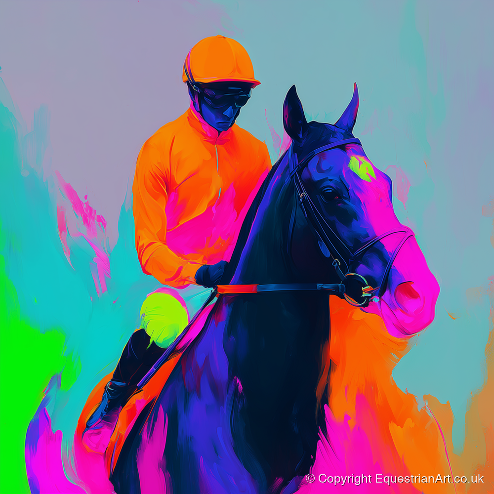 Technicolour Sprint - racing horse art print and canvas by Lucian Prescott A.I