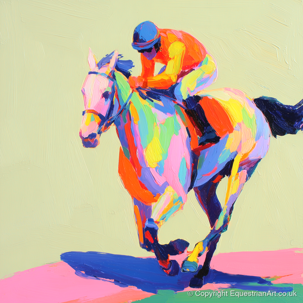 Technicolour Sprint - racing horse art print and canvas by Desmond Locke A.I