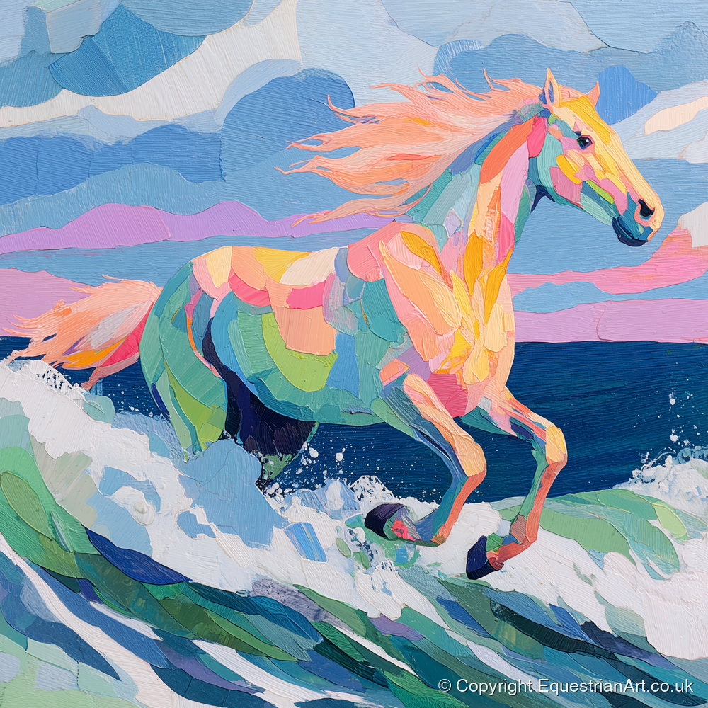 Technicolour Tide - beach horse art print and canvas by Sylvia Carmichael A.I