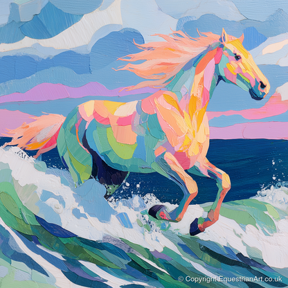 Technicolour Tide - beach horse art print and canvas by Sylvia Carmichael A.I