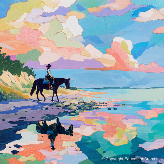 Technicolour Tide - beach horse art print and canvas by Sylvia Carmichael A.I