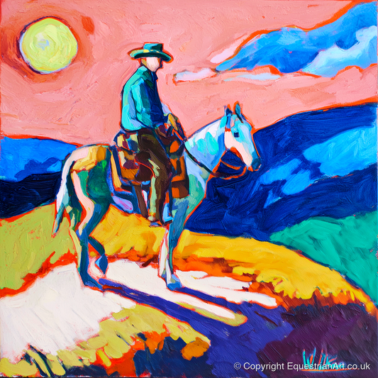 Technicolour Trail Rider - western horse art print and canvas by Gideon Wright A.I
