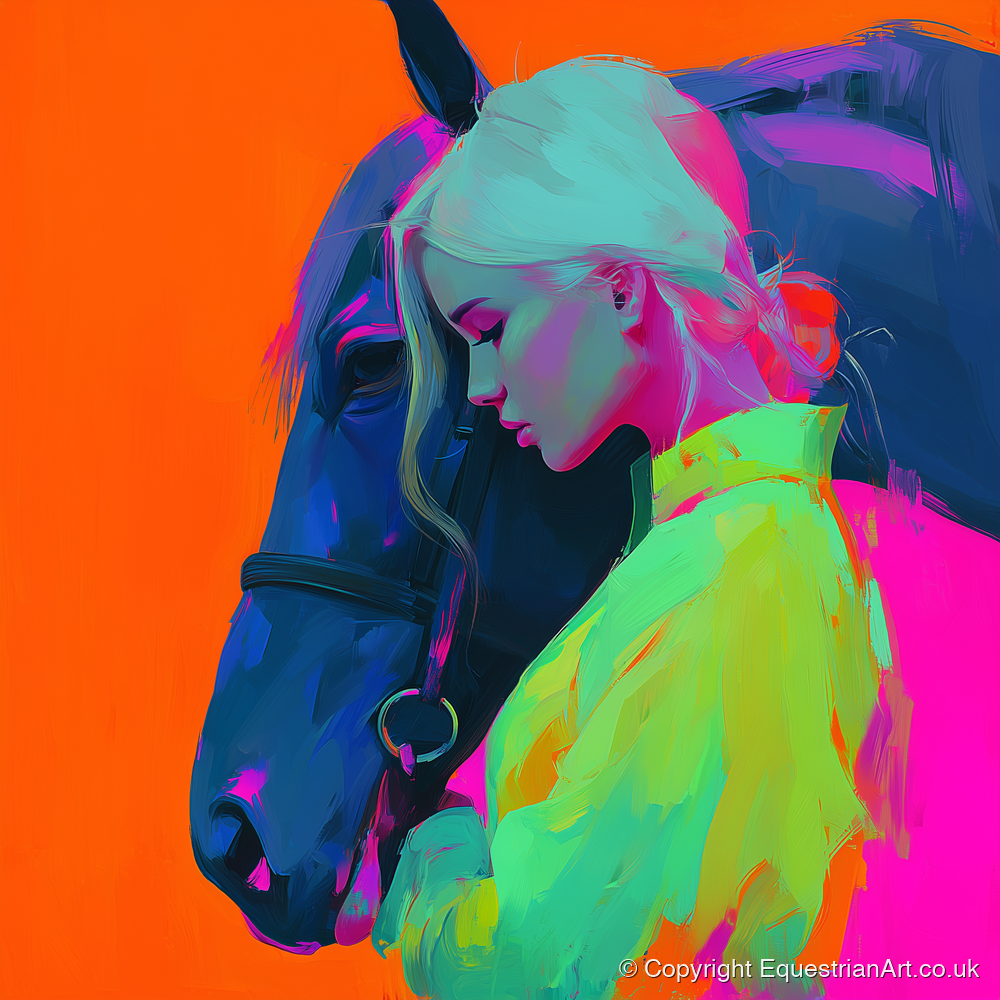 Technicolour Trust - horse & rider art print and canvas by Lucian Prescott A.I