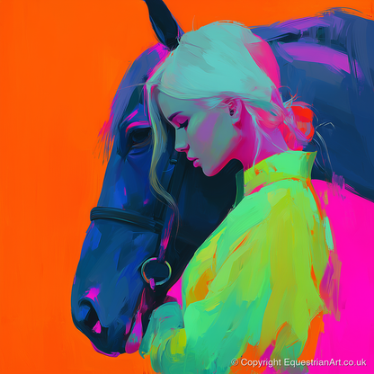 Technicolour Trust - horse & rider art print and canvas by Lucian Prescott A.I