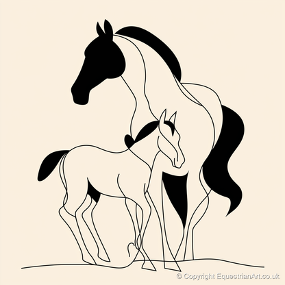Tender Bond Line Art - mare & foal art print and canvas by Felix Chambers A.I
