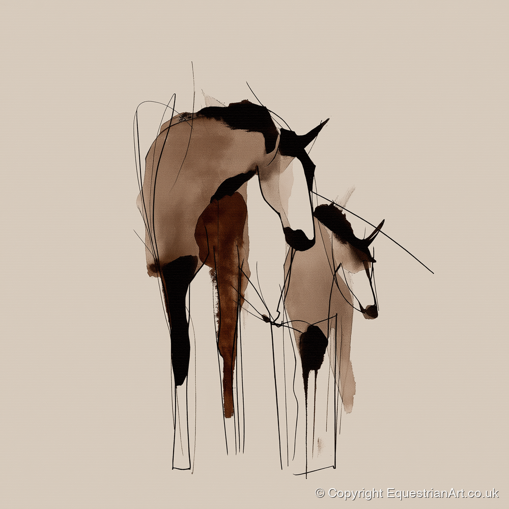 Tender Connection - mare & foal art print and canvas by Julian Vance A.I