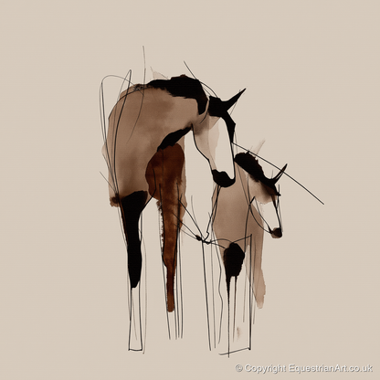 Tender Connection - mare & foal art print and canvas by Julian Vance A.I