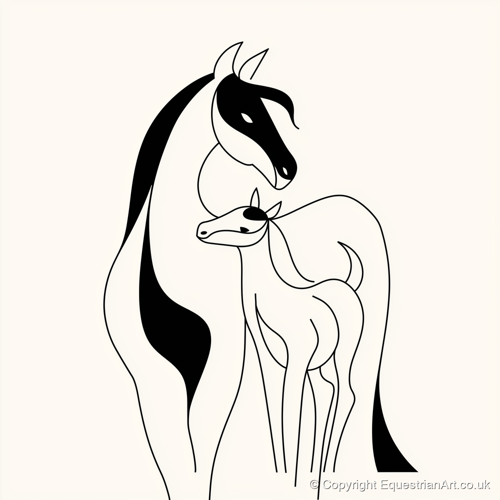 Tender Equine Silhouette - mare & foal art print and canvas by Felix Chambers A.I
