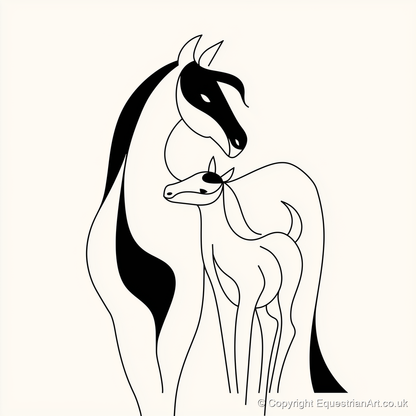 Tender Equine Silhouette - mare & foal art print and canvas by Felix Chambers A.I