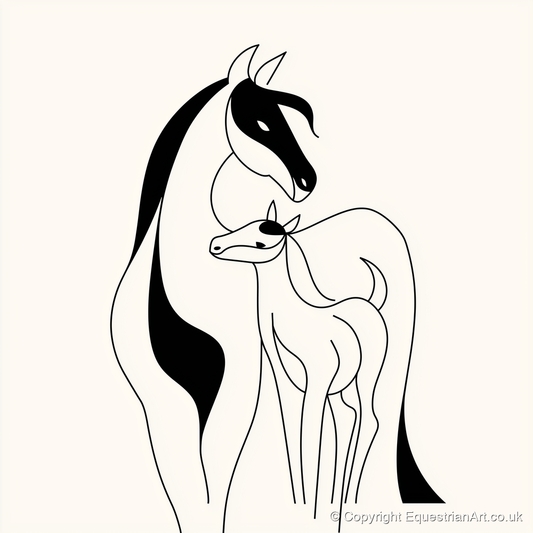 Tender Equine Silhouette - mare & foal art print and canvas by Felix Chambers A.I