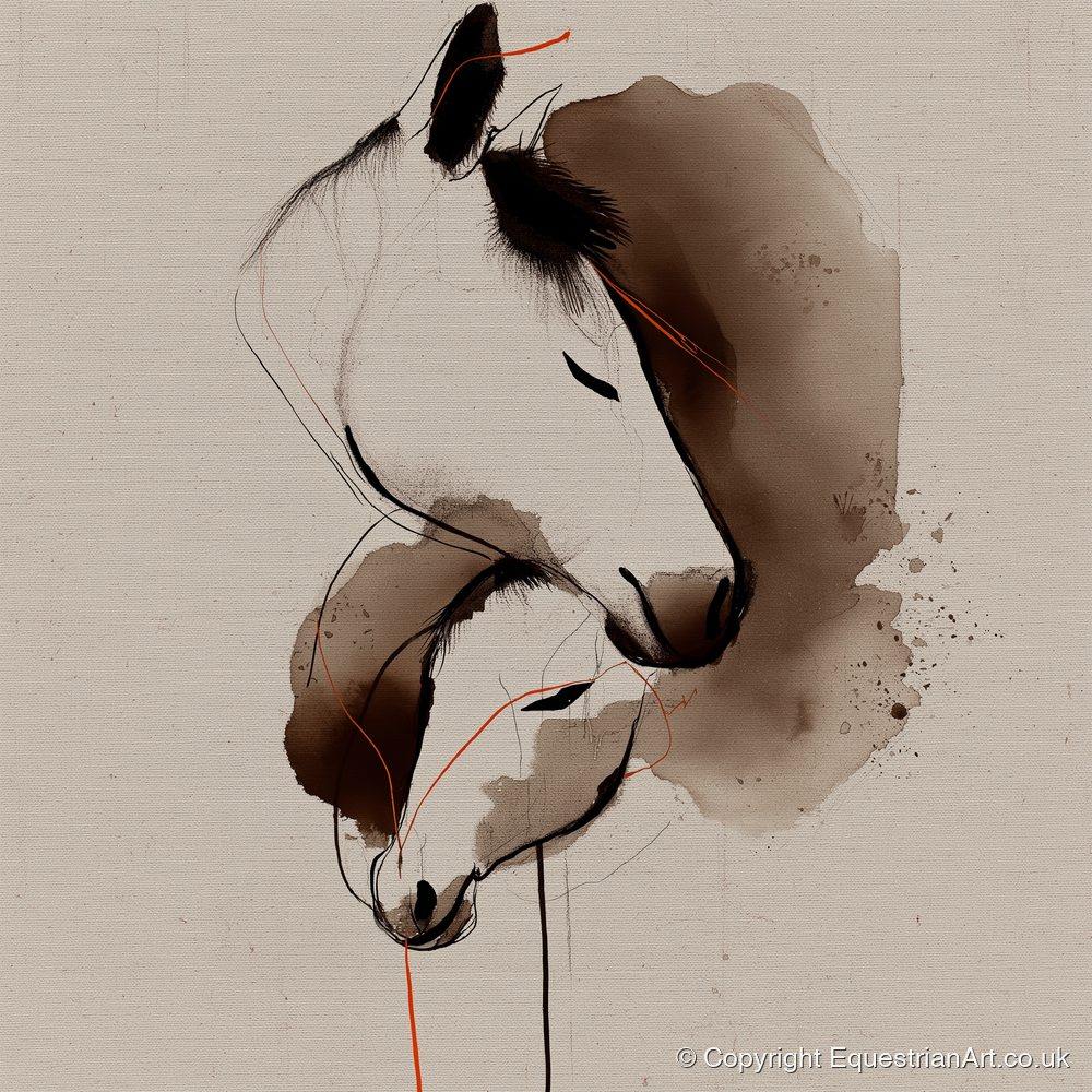 Tender Sepia Bond - mare & foal art print and canvas by Julian Vance A.I