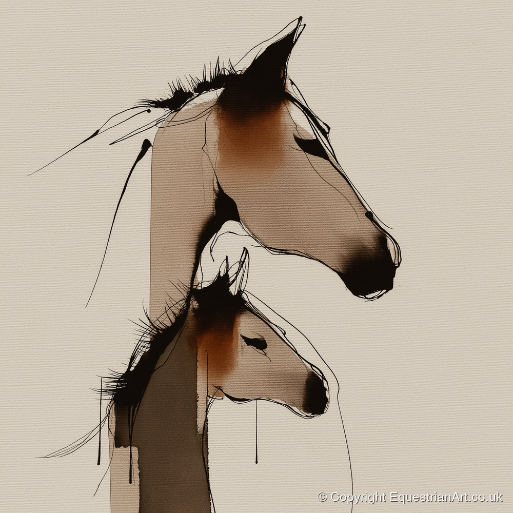 Tender Sepia Bond - mare & foal art print and canvas by Julian Vance A.I