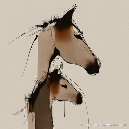 Tender Sepia Bond - mare & foal art print and canvas by Julian Vance A.I