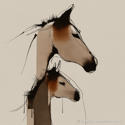 Tender Sepia Bond - mare & foal art print and canvas by Julian Vance A.I