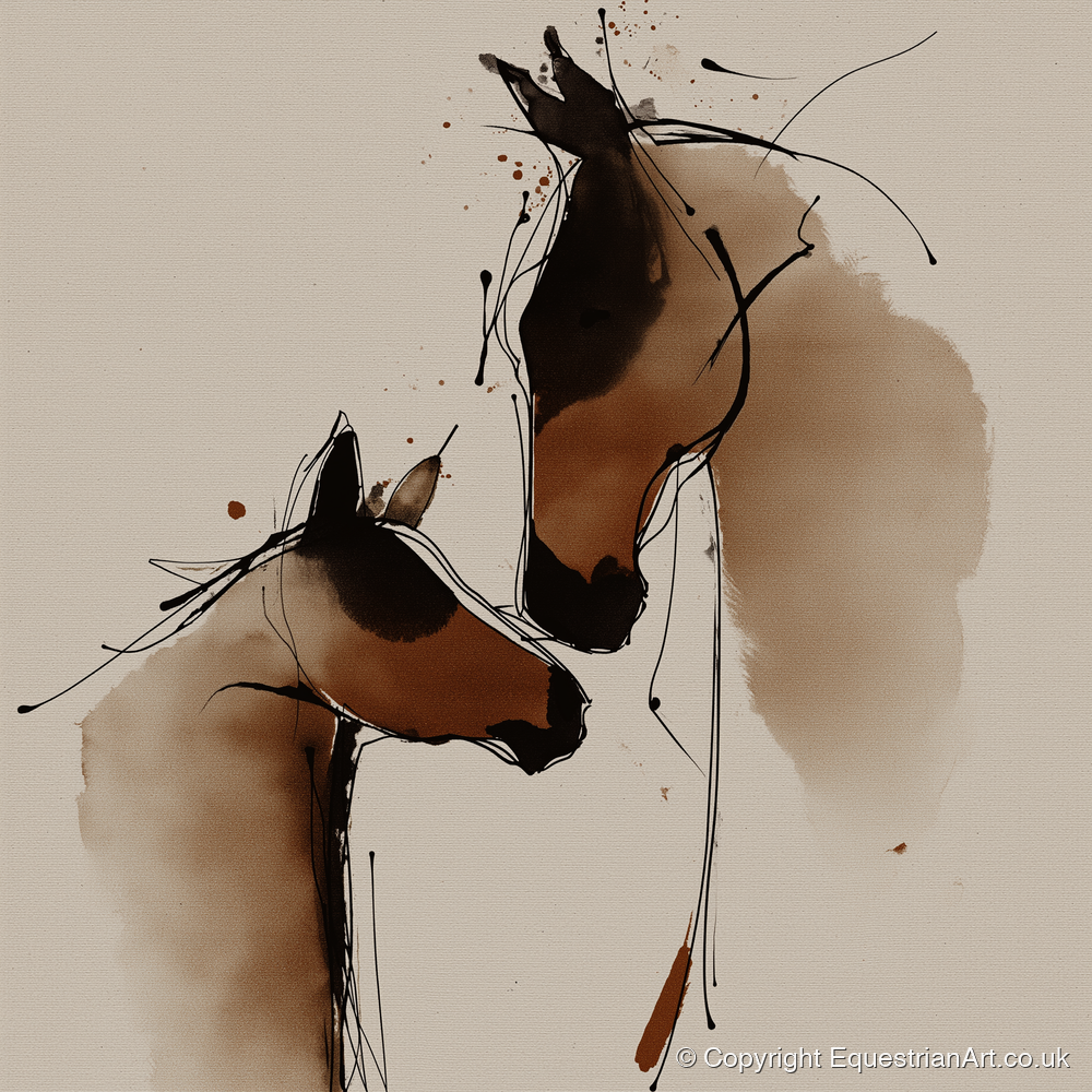 Tender Sepia Bond - mare & foal art print and canvas by Julian Vance A.I