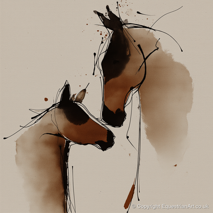 Tender Sepia Bond - mare & foal art print and canvas by Julian Vance A.I