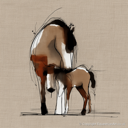 Tender Sepia Bond - mare & foal art print and canvas by Julian Vance A.I