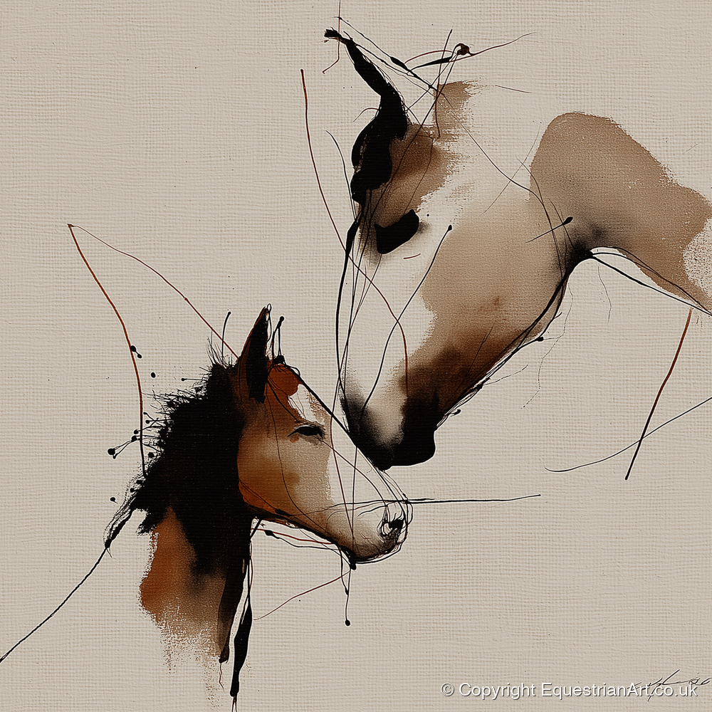 Tender Sepia Bond - mare & foal art print and canvas by Julian Vance A.I