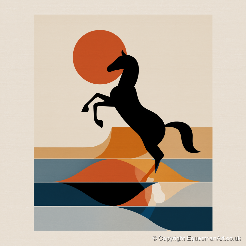 Terracotta Sun Silhouette - wild horses art print and canvas by Oliver Tate A.I