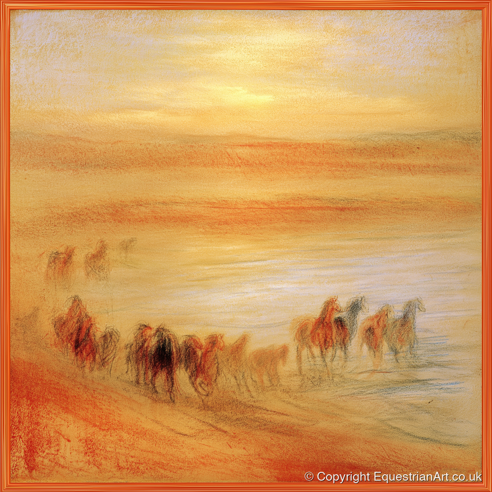 Terracotta Sunrise Herd - horse landscape art print and canvas by Douglas Fairley A.I