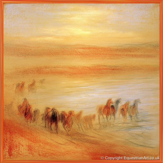 Terracotta Sunrise Herd - horse landscape art print and canvas by Douglas Fairley A.I