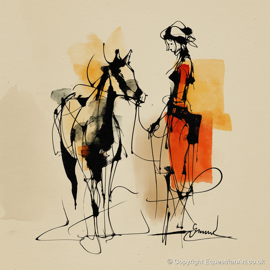 Tethered in Amber - horse & rider art print and canvas by Edwin Carlisle A.I
