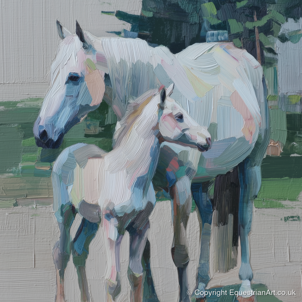 Textured Pastel Bond - mare & foal art print and canvas by Stella Waverly A.I