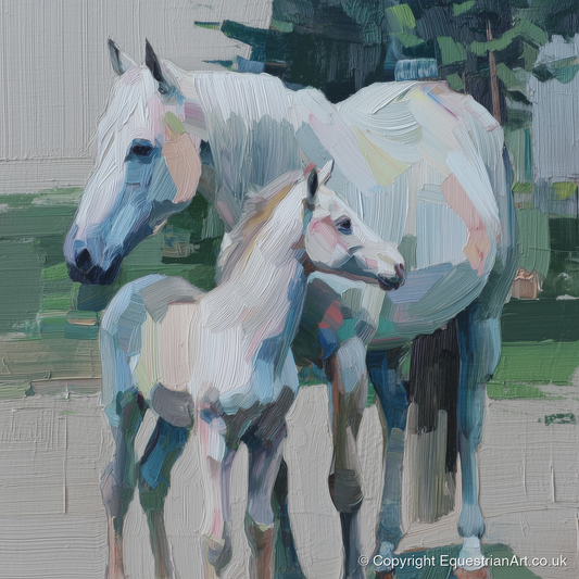 Textured Pastel Bond - mare & foal art print and canvas by Stella Waverly A.I