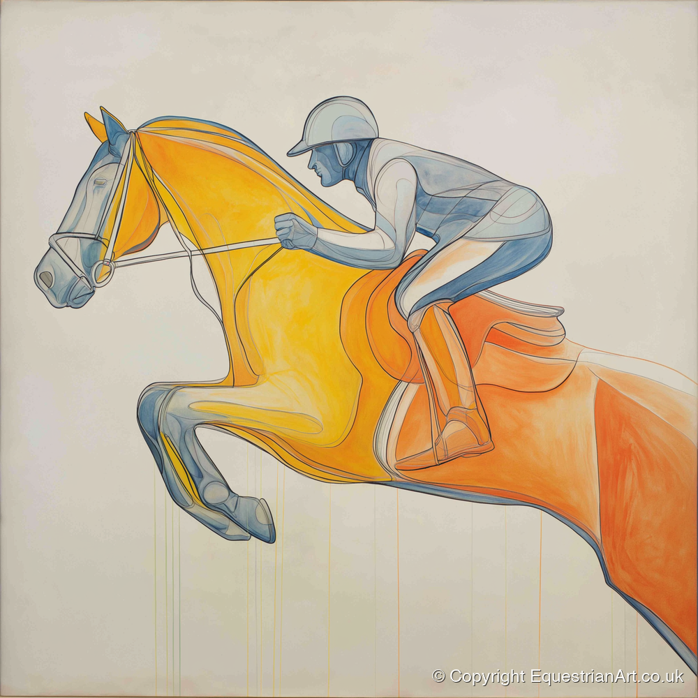 The Amber Arc - show jumping horse art print and canvas by Cordelia Stanhope A.I