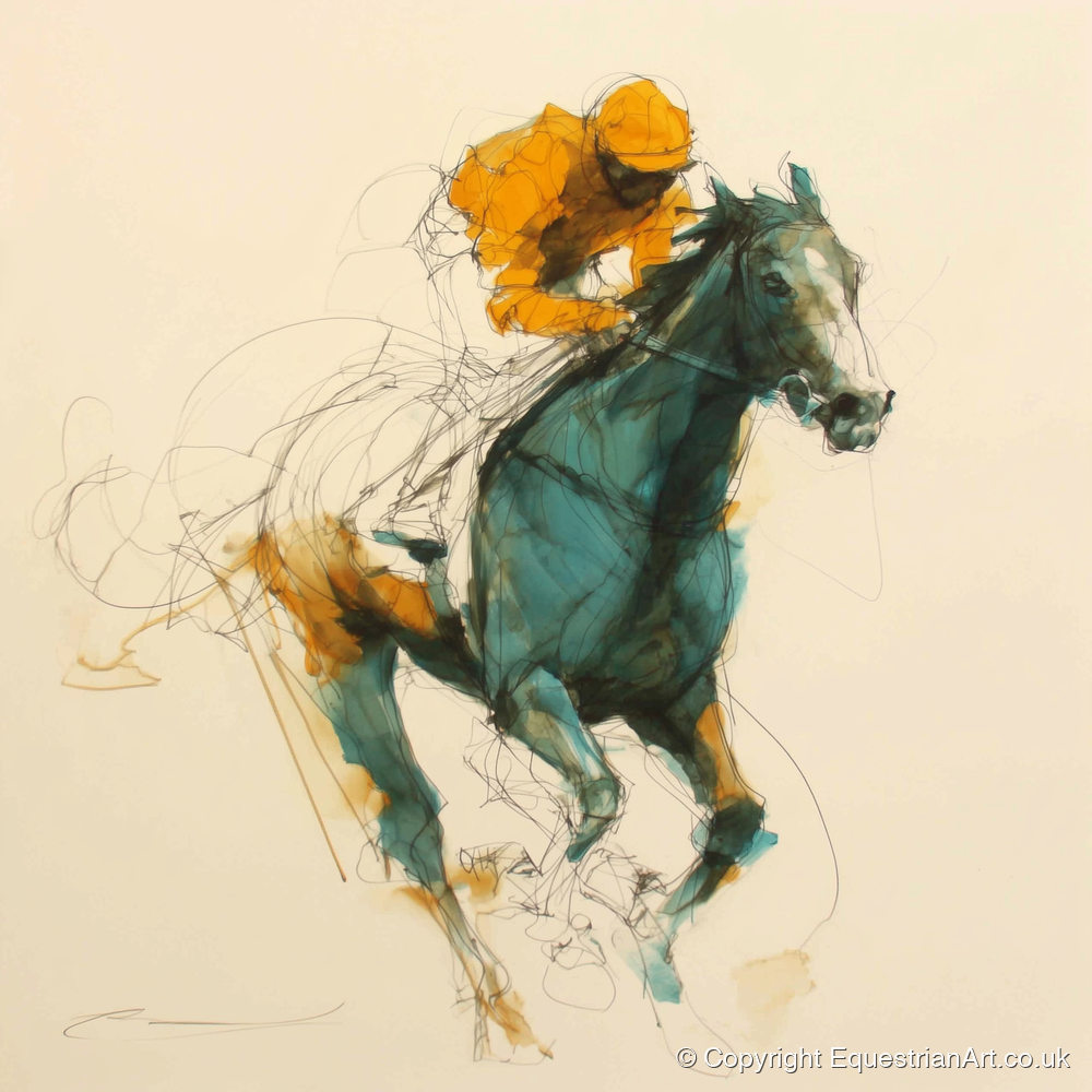 The Amber Surge - racing horse art print and canvas by Elliot Caldwell A.I