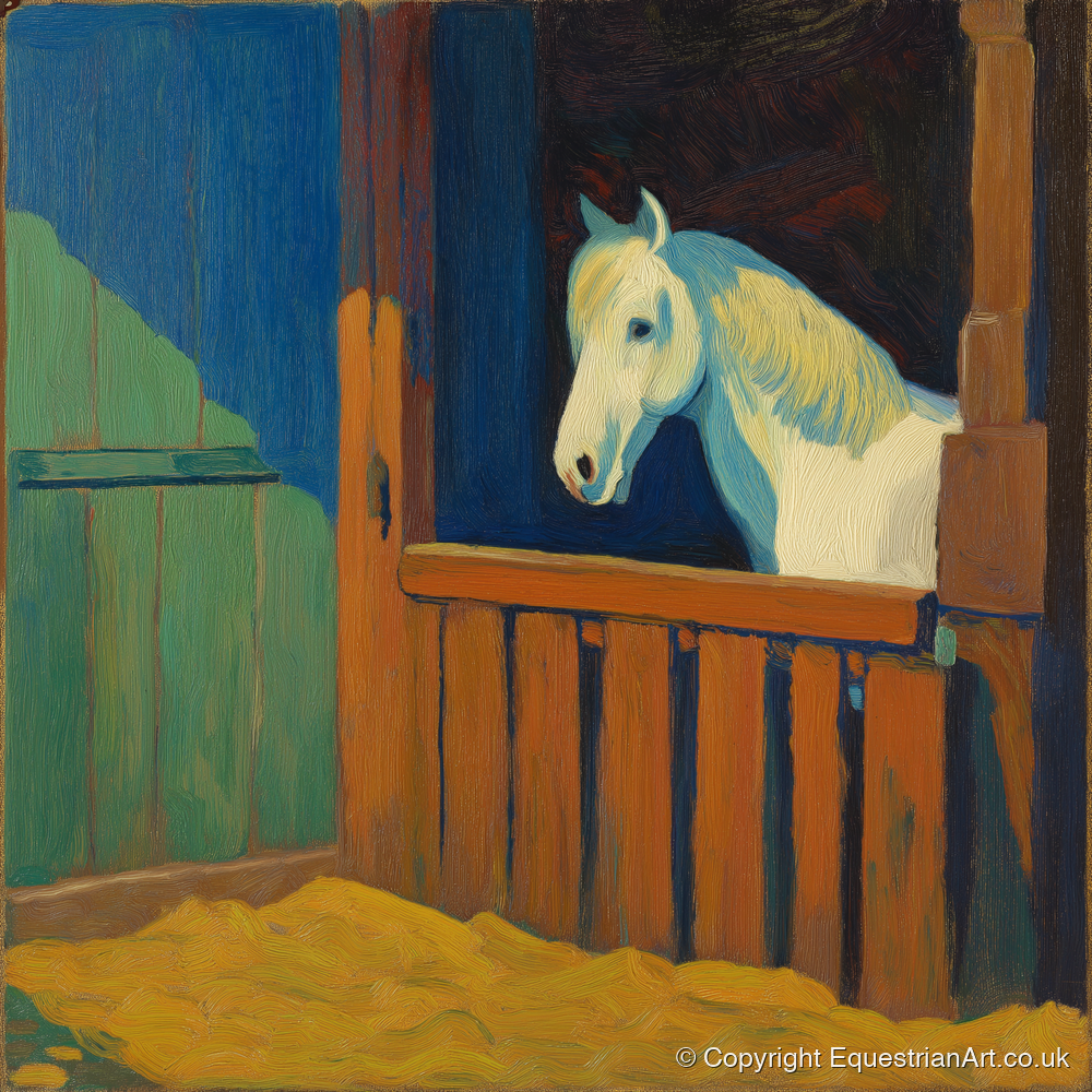 The Blue Shadowed Grey - horse stable art print and canvas by Rowan Sinclair A.I