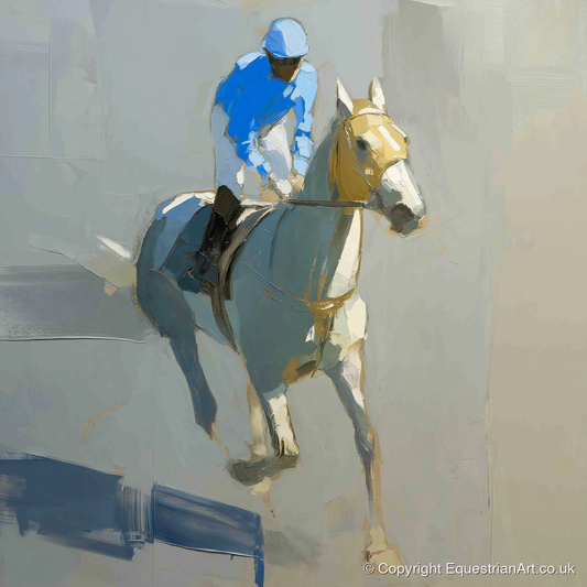 The Blue Silk Focus - racing horse art print and canvas by Elias Thorne A.I