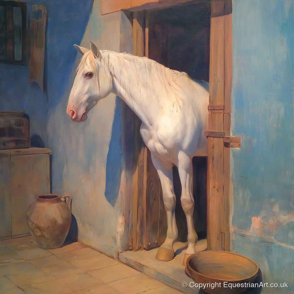 The Blue Stable Door - horse stable art print and canvas by Alistair Rhodes A.I