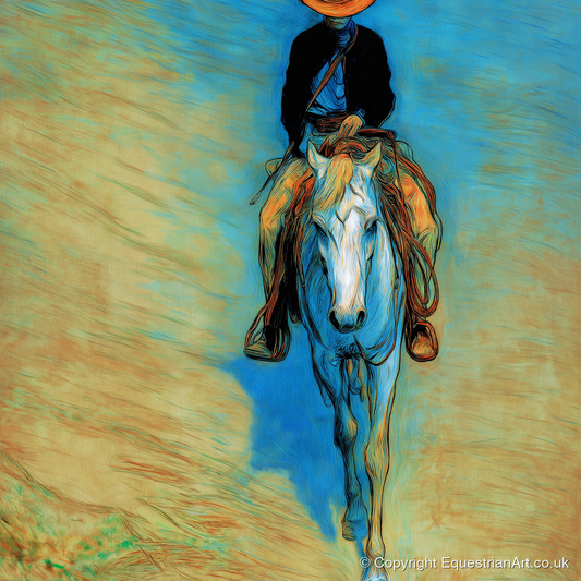 The Blue Trail Rider - western horse art print and canvas by Cecily Warwick A.I