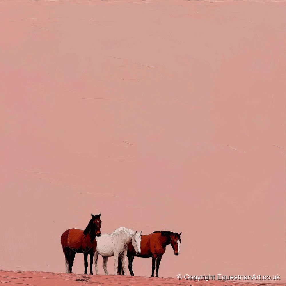 The Blush Horizon - wild horses art print and canvas by Catherine Mercer A.I