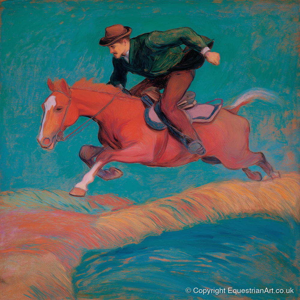 The Bold Leap - show jumping horse art print and canvas by Lawrence Gable A.I