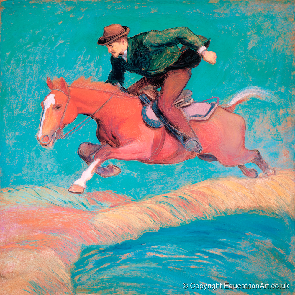 The Bold Leap - show jumping horse art print and canvas by Lawrence Gable A.I