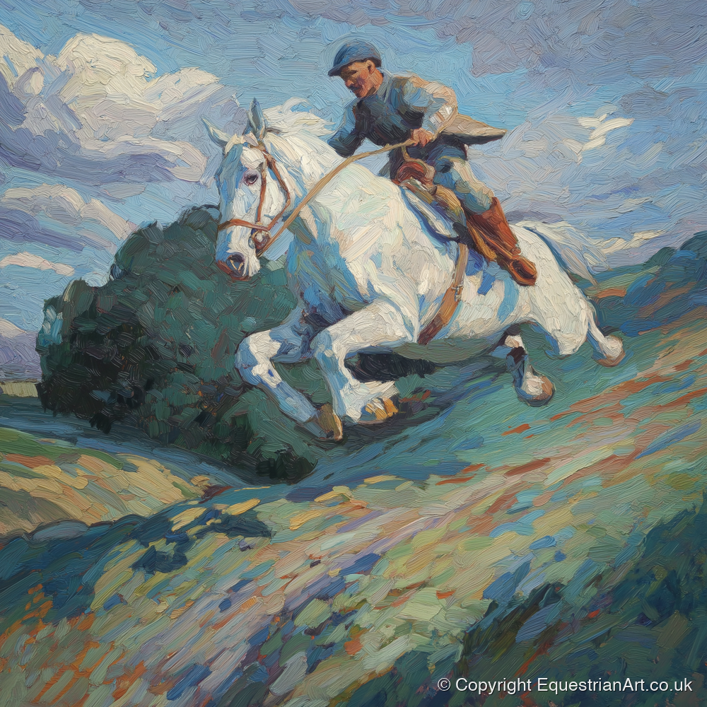 The Boundless Leap - show jumping horse art print and canvas by Edgar Whitmore A.I