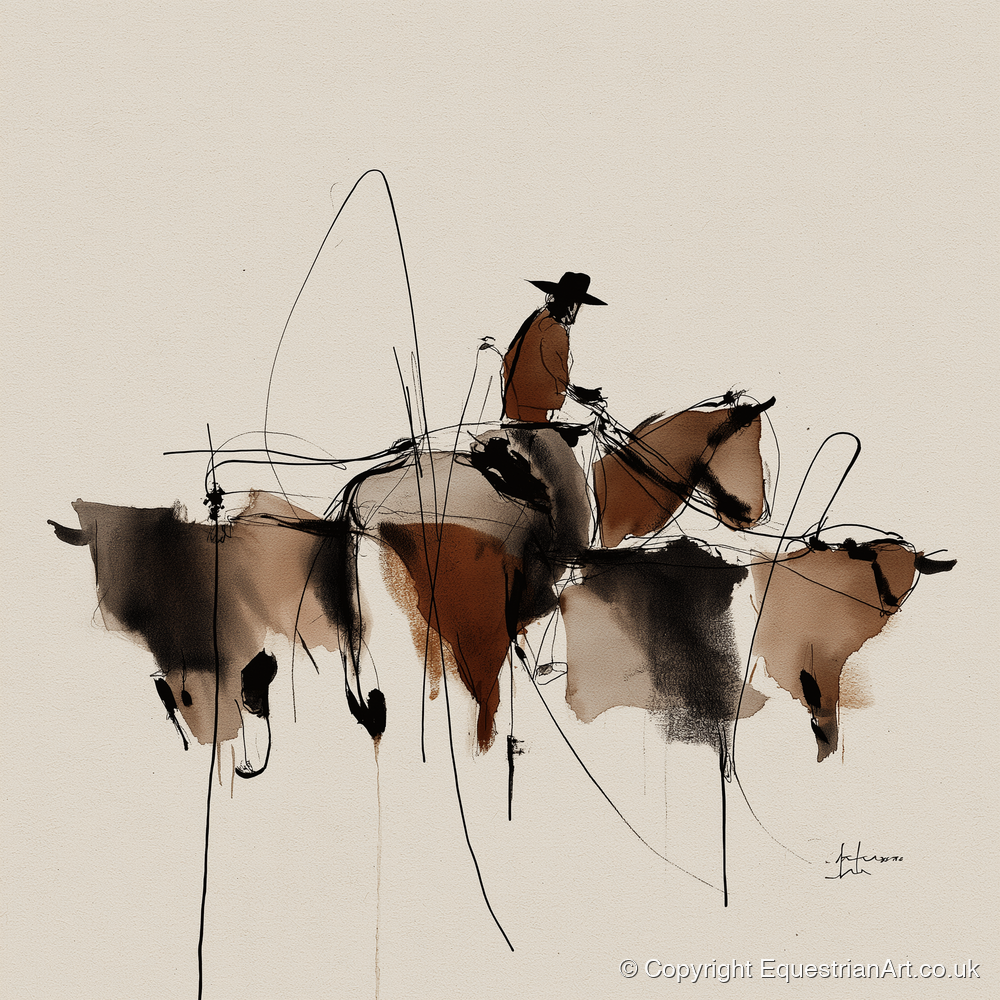 The Cattle Drive - western horse art print and canvas by Julian Vance A.I