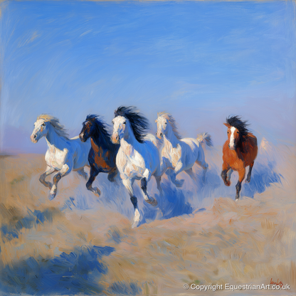 The Cerulean Gallop - wild horses art print and canvas by Gabriel Hayes A.I